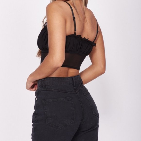Black Mesh Crop Top - Picture 4 of 5
